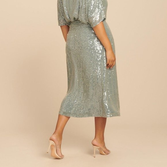 Sally LaPointe Sequin Viscose Belted WraP Skirt - Picture 3 of 10